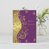 誕生日招待状—赤紫&金ゴールド渦巻き 招待状 (スタンド正面)