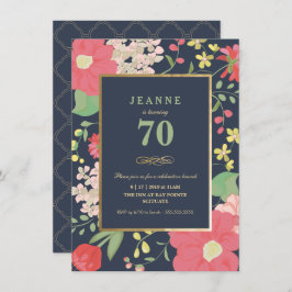 誕生日招待状-金ゴールド、エレガントフローラ 招待状