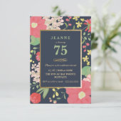 誕生日招待状-金ゴールド、エレガントフローラ 招待状 (スタンド正面)