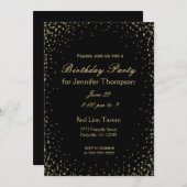誕生日招待状 |黒シンプル色と金ゴールド 招待状 (正面/裏面)