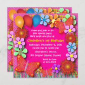 誕生日招待状:003C蝶と花 招待状 (正面/裏面)