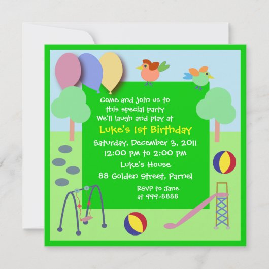 誕生日招待状：006 遊び場 招待状 (正面)