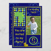 誕生日招待状- Dk.青/黄色の泡（写真） 招待状 (正面/裏面)