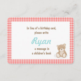 誕生日持って来る本テディベア挿入カード赤 エンクロージャーカード