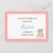 誕生日持って来る本テディベア挿入カード赤 エンクロージャーカード (正面)