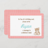 誕生日持って来る本テディベア挿入カード赤 エンクロージャーカード (正面/裏面)