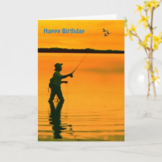 誕生日挨拶カードのためのはえの魚釣りのイメージ カード (黄色い花)