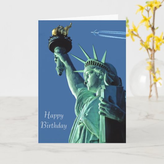 誕生日挨拶カードのためのイメージ自由の女神 カード (黄色い花)