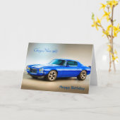 誕生日挨拶カードのためのクラシックな車のイメージ カード (黄色い花)