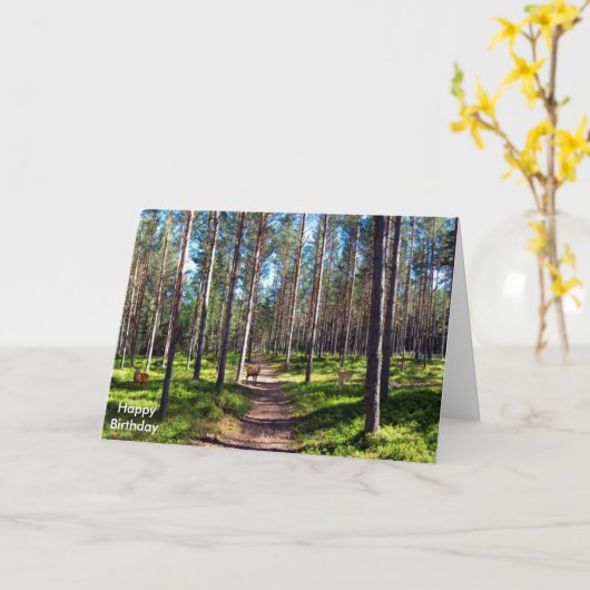 誕生日挨拶カードのためのシカのイメージ カード (黄色い花)