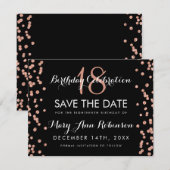 誕生日救日バラ金ゴールドグリッター紙吹雪 セーブザデート (正面/裏面)