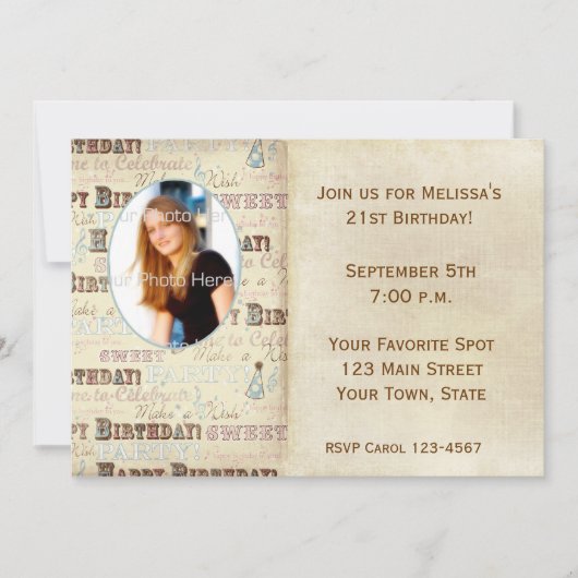 誕生日文字フォトカード招待状 招待状 (正面)