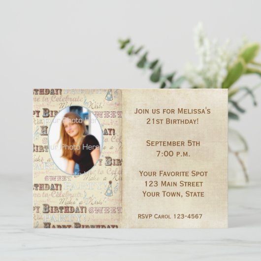 誕生日文字フォトカード招待状 招待状 (スタンド正面)