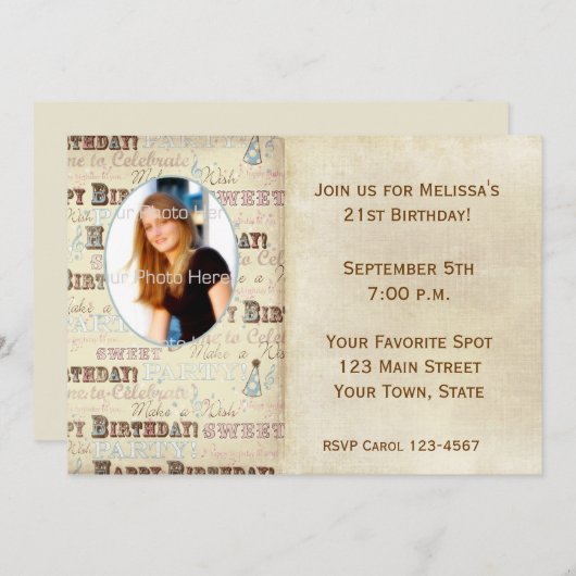 誕生日文字フォトカード招待状 招待状 (正面/裏面)