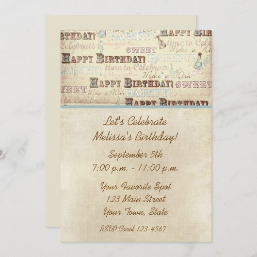 誕生日文字招待状 招待状 (正面/裏面)