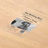 誕生日新聞おもしろいモノクロ写真 アクリル招待状 (レイダウン)