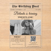 誕生日新聞おもしろいモノクロ写真 アクリル招待状 (正面)