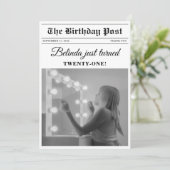 誕生日新聞おもしろいモノクロ写真 サンキューカード (スタンド正面)