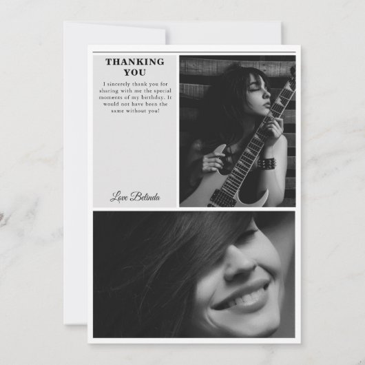 誕生日新聞おもしろいモノクロ写真 サンキューカード (裏面)