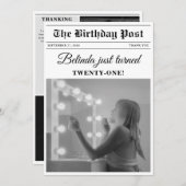 誕生日新聞おもしろいモノクロ写真 サンキューカード (正面/裏面)