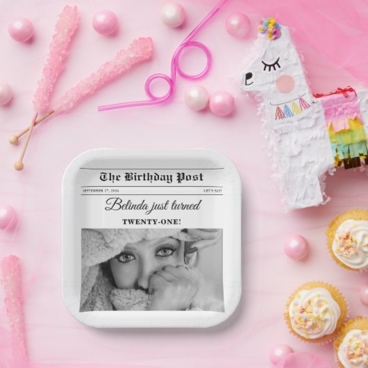 誕生日新聞おもしろいモノクロ写真 ペーパープレート (パーティー)