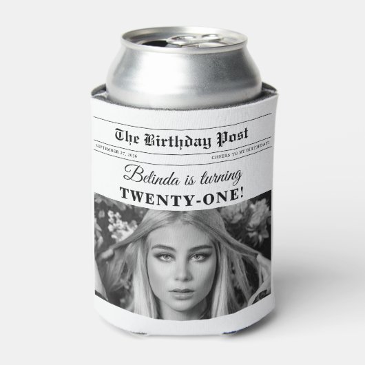 誕生日新聞おもしろいモノクロ写真 缶クーラー (缶正面)