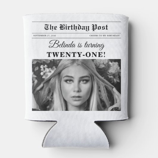 誕生日新聞おもしろいモノクロ写真 缶クーラー (裏面)