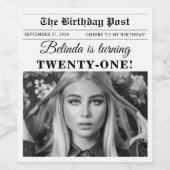 誕生日新聞の楽しみ 白黒写真 ワインラベル (シングルラベル)
