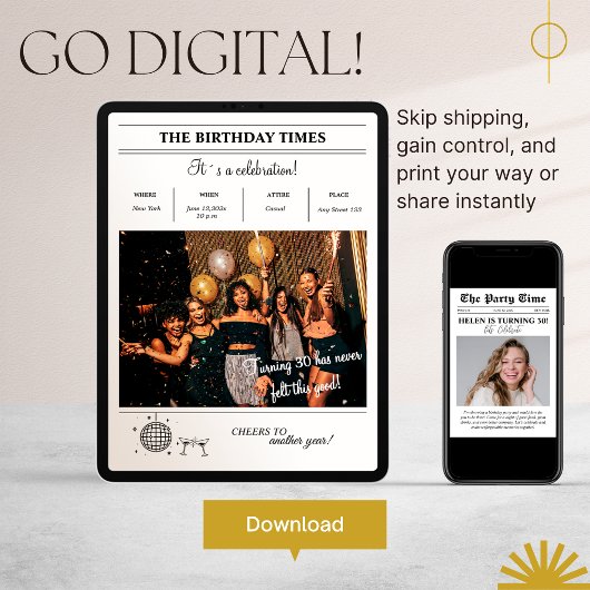 誕生日新聞カバーレトロ写真 招待状