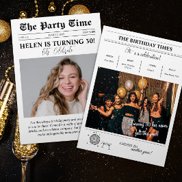 誕生日新聞カバーレトロ写真 招待状