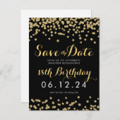 誕生日日付の保存金ゴールドグリッター紙吹雪黒 案内ポストカード (正面/裏面)
