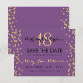 誕生日日救付金ゴールドグリッター紙吹雪紫 セーブザデート (正面/裏面)