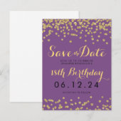 誕生日日救付金ゴールドグリッター紙吹雪紫 案内ポストカード (正面/裏面)