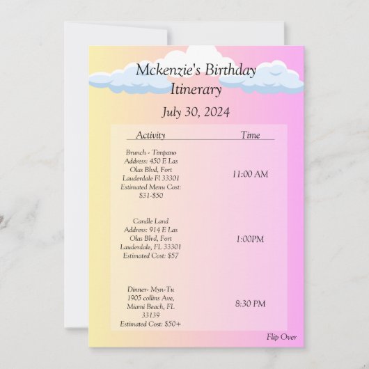 誕生日日程 招待状 (正面)