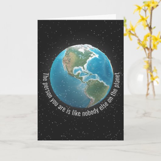 誕生日星付き地球 カード (黄色い花)