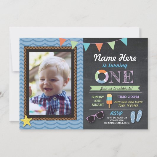 誕生日最初の写真 ロリー プールパーティー招待状 招待状 (正面)