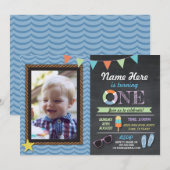 誕生日最初の写真 ロリー プールパーティー招待状 招待状 (正面/裏面)