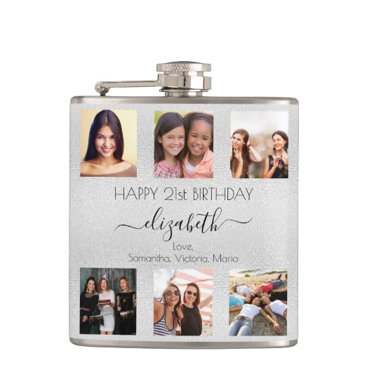 誕生日最高のシルバーの写真名 フラスク (正面)