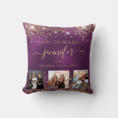 誕生日最高の写真友の紫の金ゴールド名 クッション (正面)