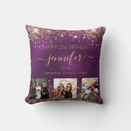 誕生日最高の写真友の紫の金ゴールド名 クッション