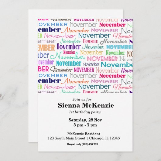 誕生日月11月 招待状 (正面/裏面)