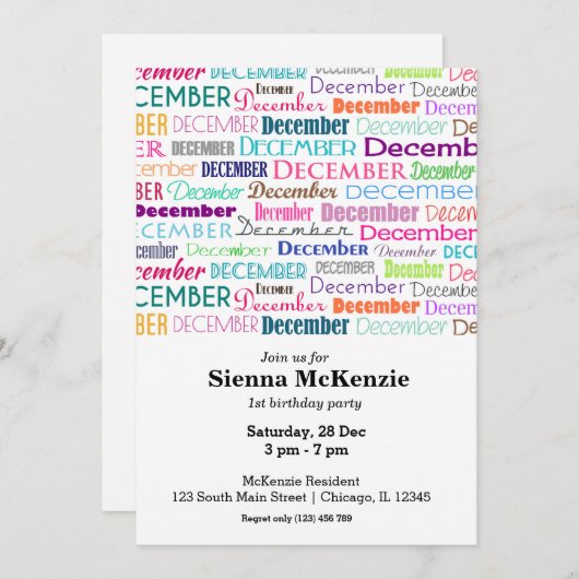 誕生日月12月 招待状 (正面/裏面)