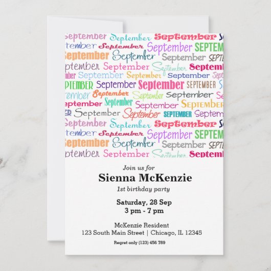 誕生日月9月 招待状 (正面)