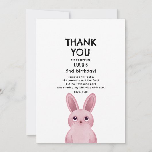 誕生日来ピンクのバニー娘さん、ありがとう 招待状 (正面)