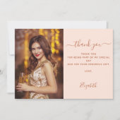 誕生日桃バラ金ゴールド写真サンキューカード 招待状 (正面)