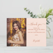 誕生日桃バラ金ゴールド写真サンキューカード 招待状 (スタンド正面)