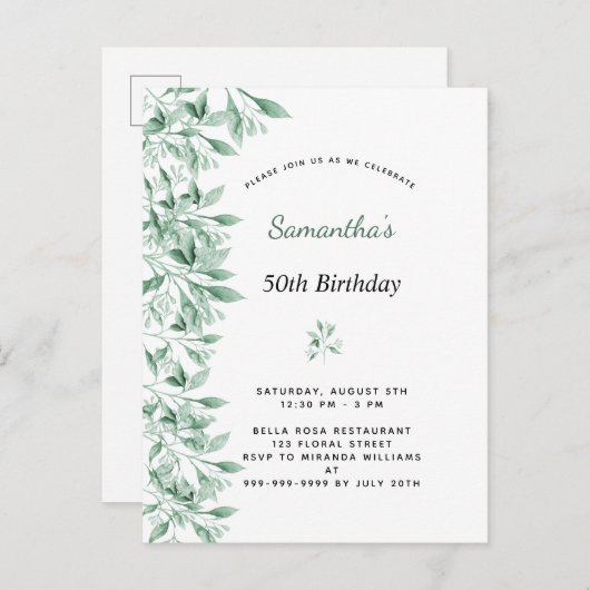 誕生日植物性フローラ エレガント ポストカード (正面/裏面)