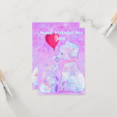 誕生日母カードエレファントママとベビー カード (正面/裏面インサイチュ)