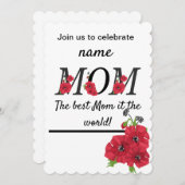 誕生日母マザー編集可能パーソナライズされた赤フロー 案内状 (正面/裏面)