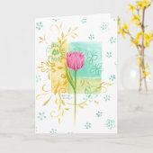 誕生日気にの思いピンク折りグリーティングカード カード (黄色い花)